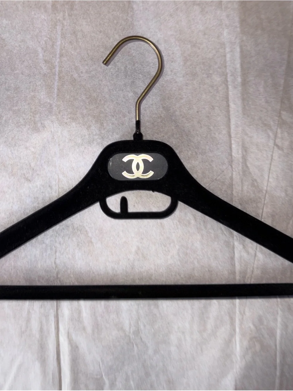 CHANEL Black Velvet Hangers with Gold CC Logos (Set of 3)